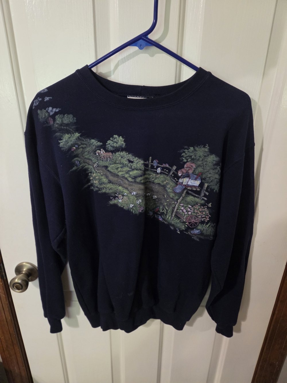 Northern Reflections Navy Crewneck Sweatshirt with Country Mailbox Scene